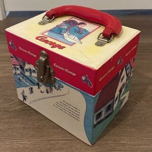 Vintage 1998 Curious George Hinge/Lock Keepsake Trinket Box Red Letter Handle